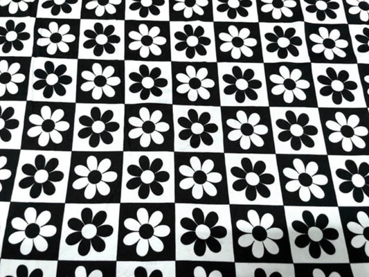 Floral Daisy Checkerboard Double Brushed Poly #673